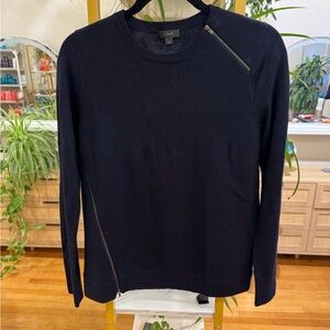 J. Crew Women's Dark Blue Crewneck Sweater with Zipper Accents